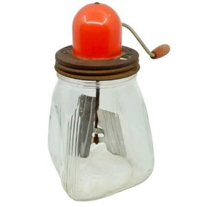 ANTIQUE USA~ "4 QT DAZEY No 4" Hand Crank Butter Churn~GLASS & RED CAST IRON